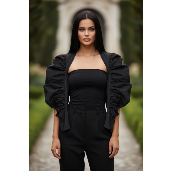 NWT Urban Revivo size 6 black puff sleeve crop jacket bolero blazer - Picture 12 of 12